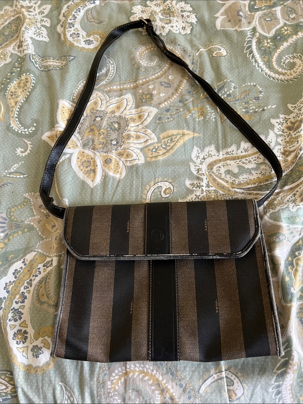 Fendi Striped Flap Crossbody - Black & Brown
